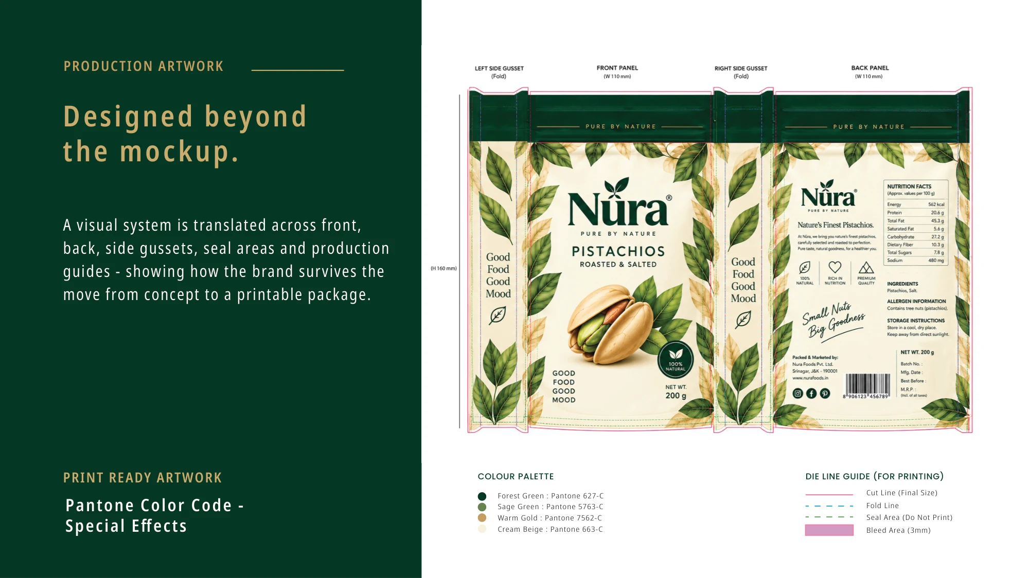 Nura Packaging: Pistachio food packaging design and product visualization, presentation slide 6 of 8