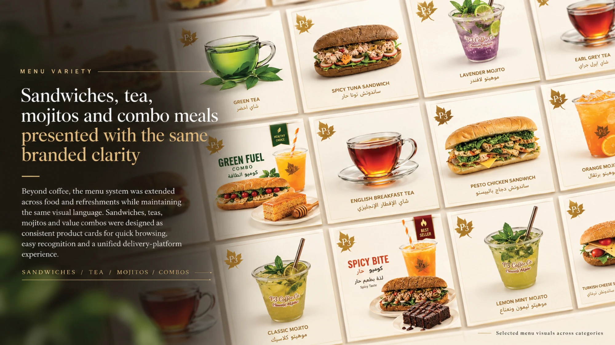 P3 Café: Café brand identity inspired by Kashmiri heritage, presentation slide 7 of 8