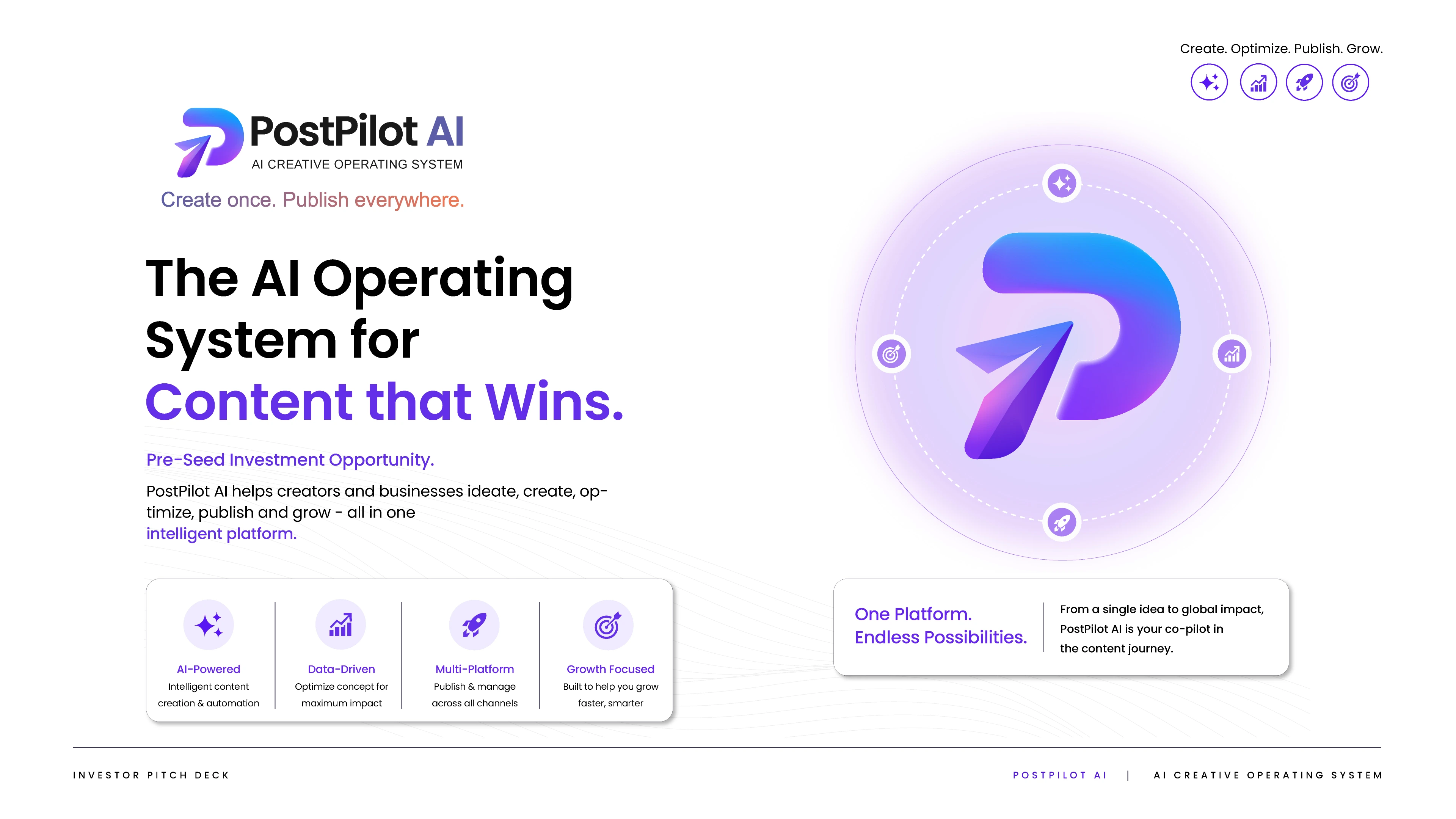 PostPilot AI investor pitch deck, presentation slide 1 of 11