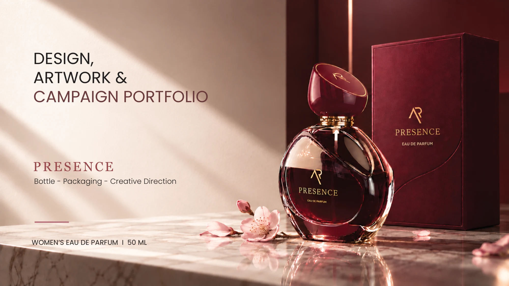 Presence Perfume: Fragrance identity, packaging and campaign concept, presentation slide 1 of 11